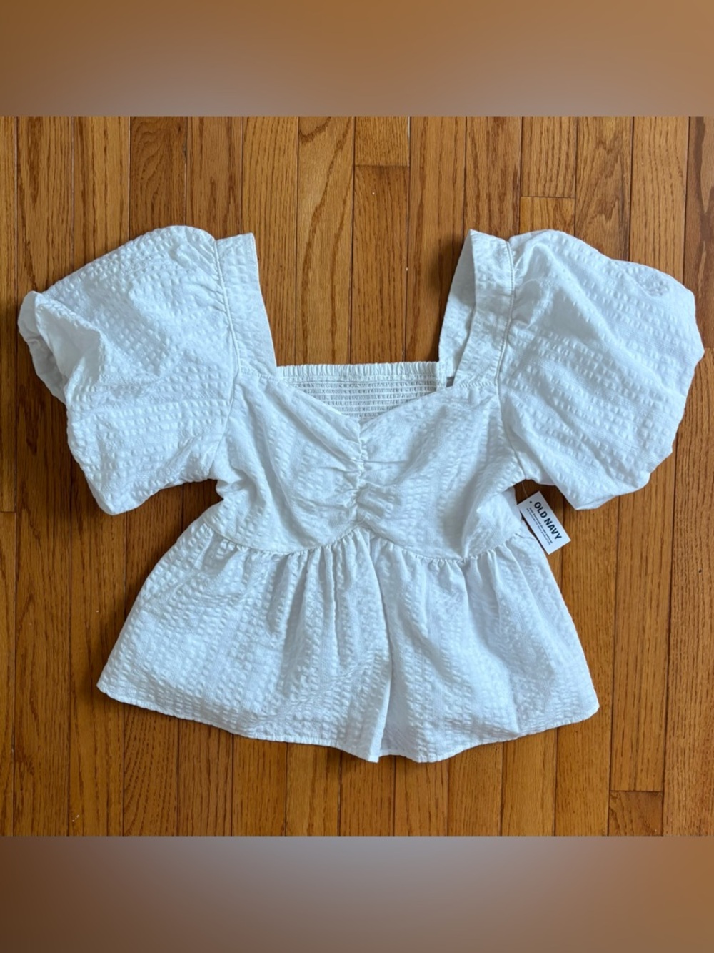 Old Navy White Puff Sleeve Peplum Blouse